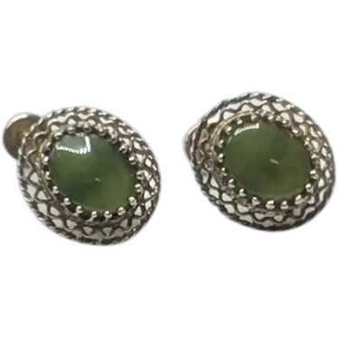 Vermeil Jade Screw Back Earrings - image 1