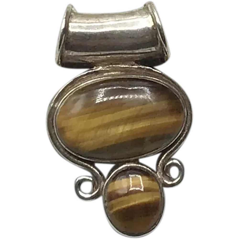 Sterling Silver Double Tiger Eye Pendant - image 1