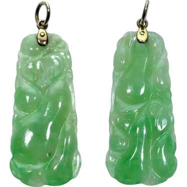 Antique Art Deco 9K Gold Jadeite Jade Pendant C.19