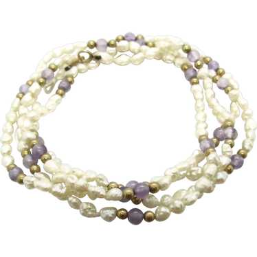 Vintage LUCORAL 14k Freshwater Pearl, Amethyst & … - image 1