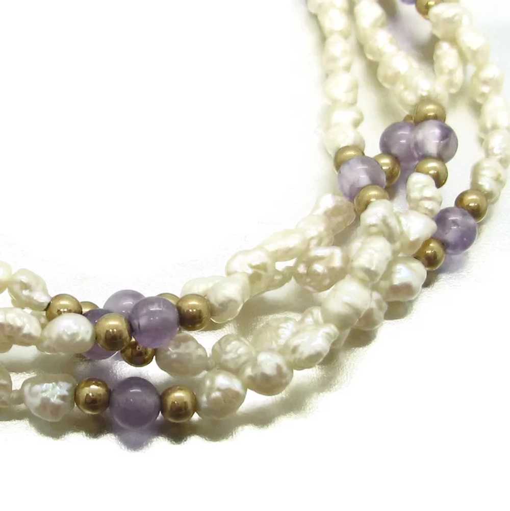 Vintage LUCORAL 14k Freshwater Pearl, Amethyst & … - image 2