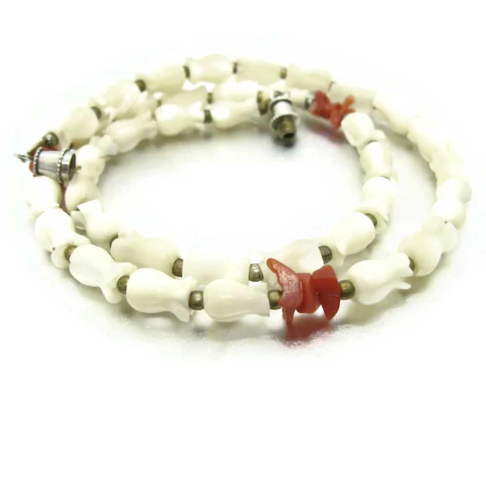 Vintage Mother of Pearl Tulip Beads & Red Coral N… - image 3