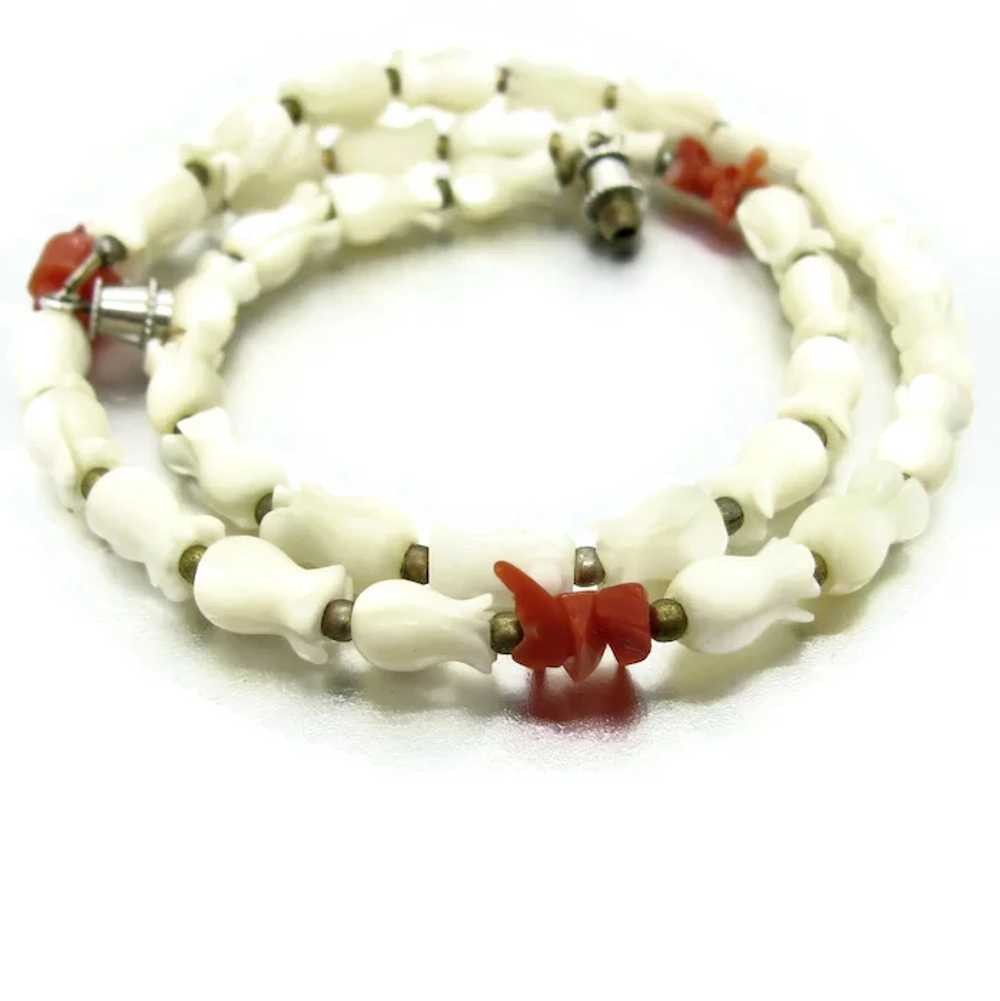 Vintage Mother of Pearl Tulip Beads & Red Coral N… - image 4