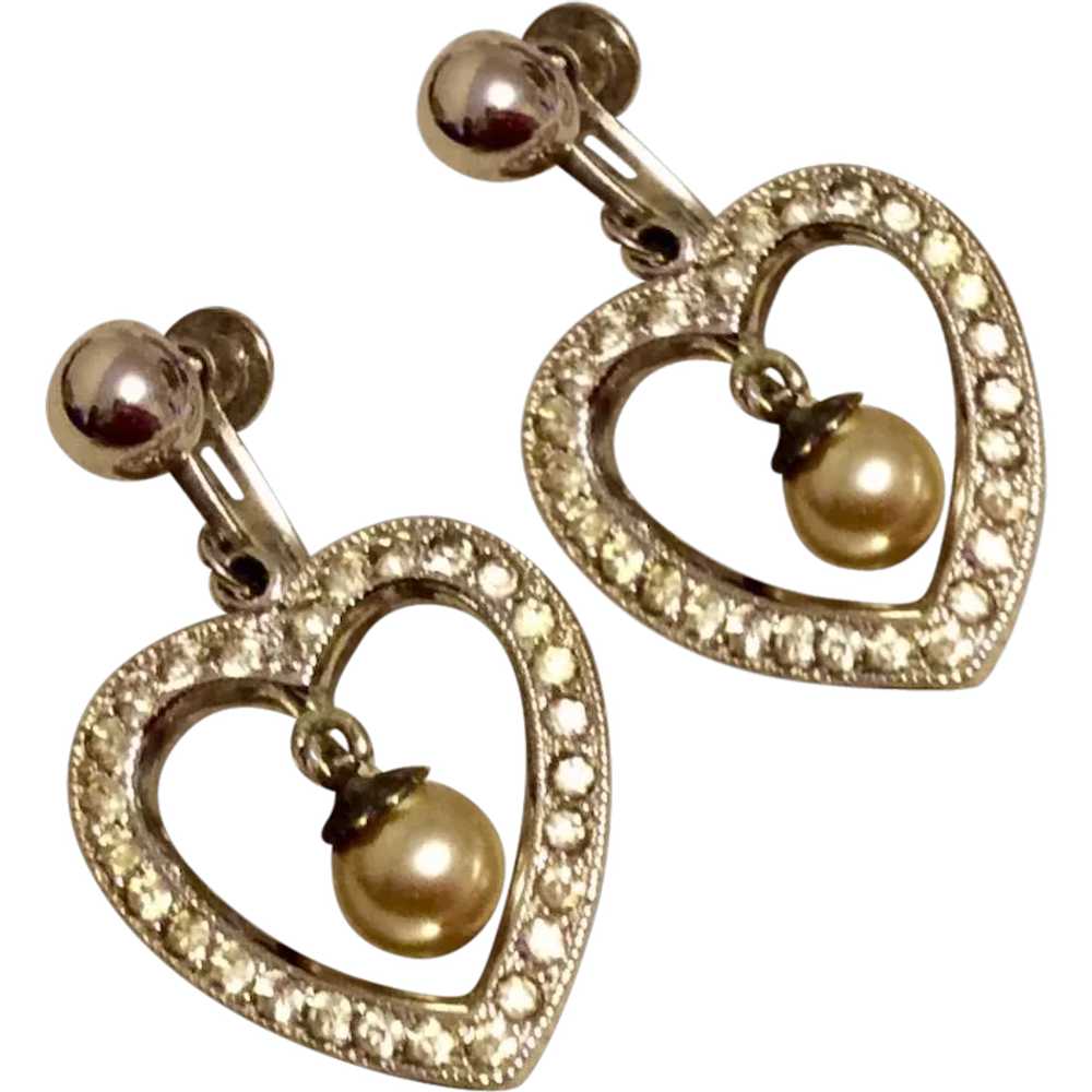 Rhinestone Faux Pearl Dangle Earrings - image 1