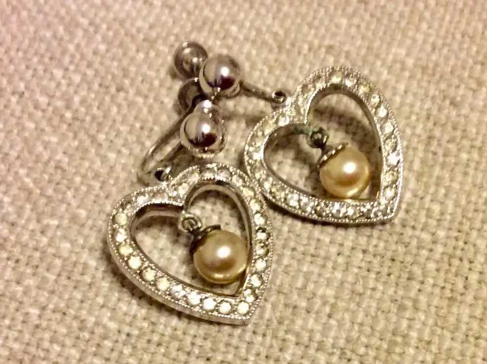 Rhinestone Faux Pearl Dangle Earrings - image 2