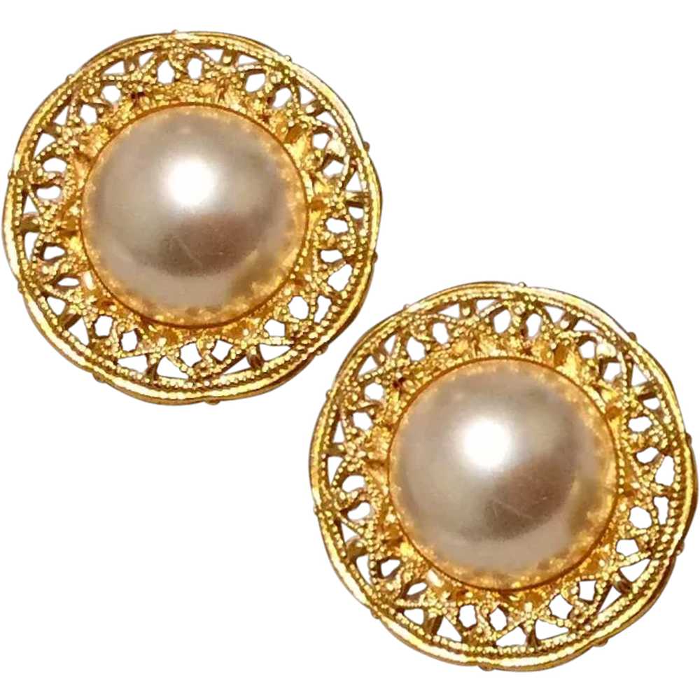 Faux Pearl Gold Tone Earrings Napier - image 1