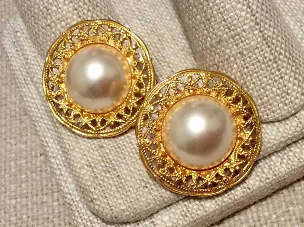 Faux Pearl Gold Tone Earrings Napier - image 2
