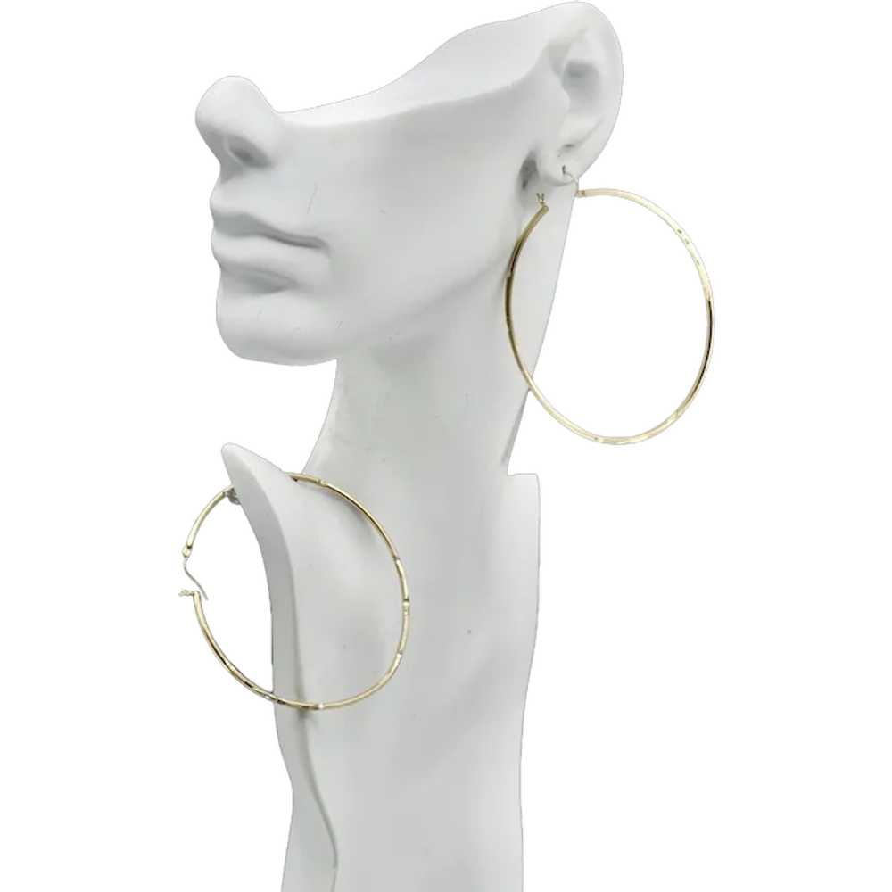 Jumbo 14K Gold 3" Gypsy Boho Hoop Earrings - image 1