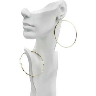 Jumbo 14K Gold 3" Gypsy Boho Hoop Earrings - image 1