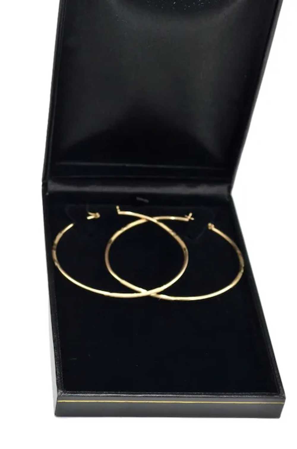 Jumbo 14K Gold 3" Gypsy Boho Hoop Earrings - image 3