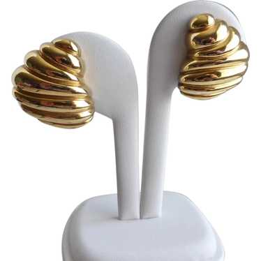 GIVENCHY   Swirled "Horn" Gold Tone Earrings Sign… - image 1