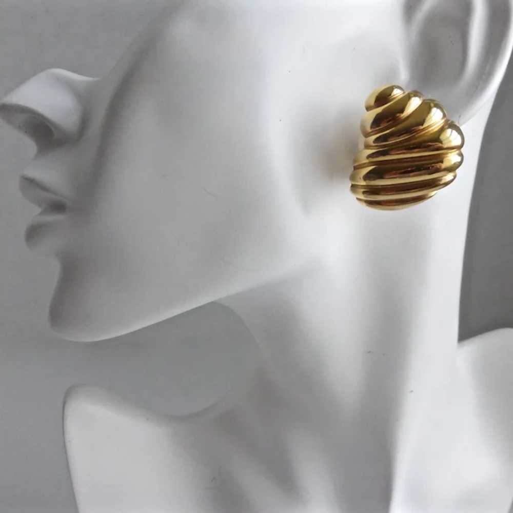 GIVENCHY   Swirled "Horn" Gold Tone Earrings Sign… - image 3