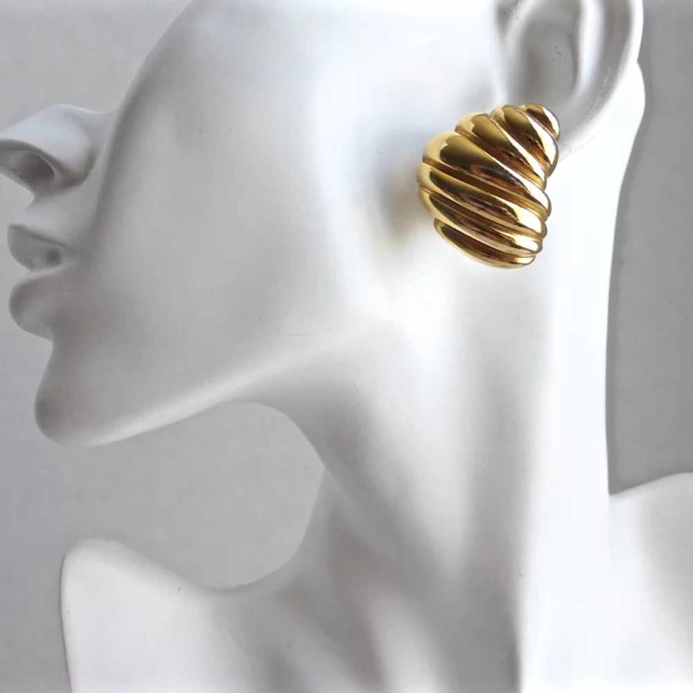 GIVENCHY   Swirled "Horn" Gold Tone Earrings Sign… - image 4