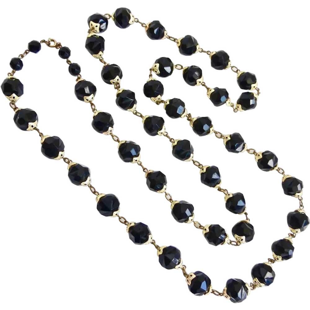 Long Necklace of Black Faceted Lucite, 42" - image 1