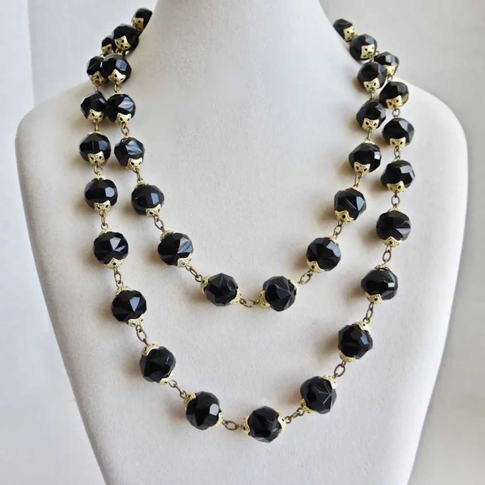 Long Necklace of Black Faceted Lucite, 42" - image 3