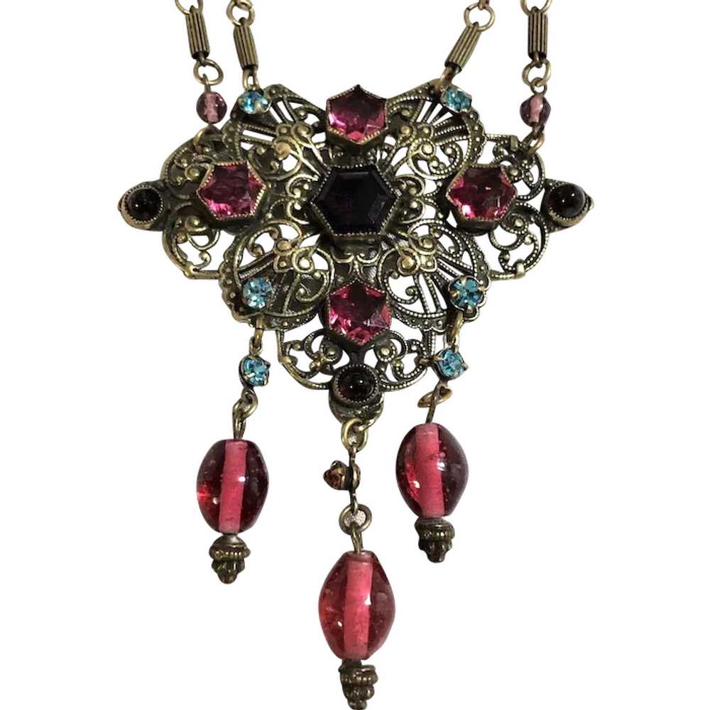 Ravishing Czech Art Deco Multi-Colored.Filigree A… - image 1