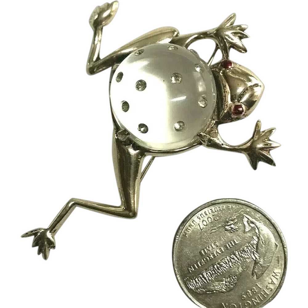 Vintage Sterling Silver Vermeil Figural Frog Rhin… - image 1