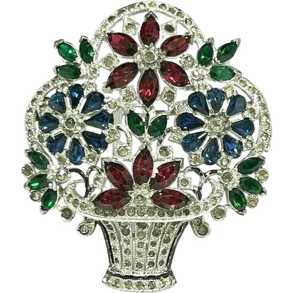 Exquisite Vintage Figural Flower Basket Ruby, Eme… - image 1