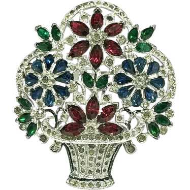 Exquisite Vintage Figural Flower Basket Ruby, Eme… - image 1