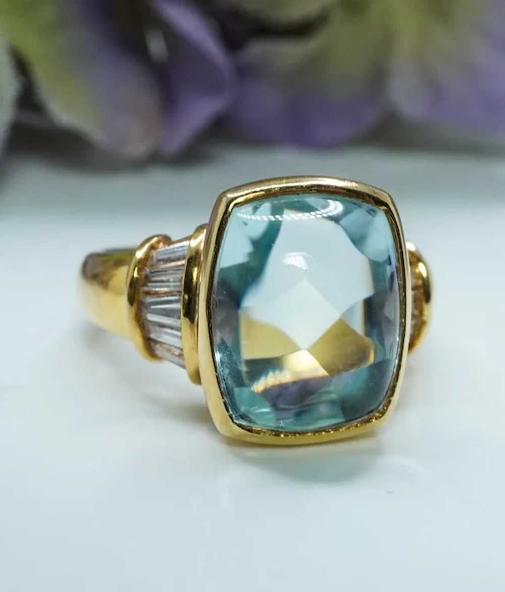 Vintage Cushion Aquamarine Baguette Diamond Ring … - image 3