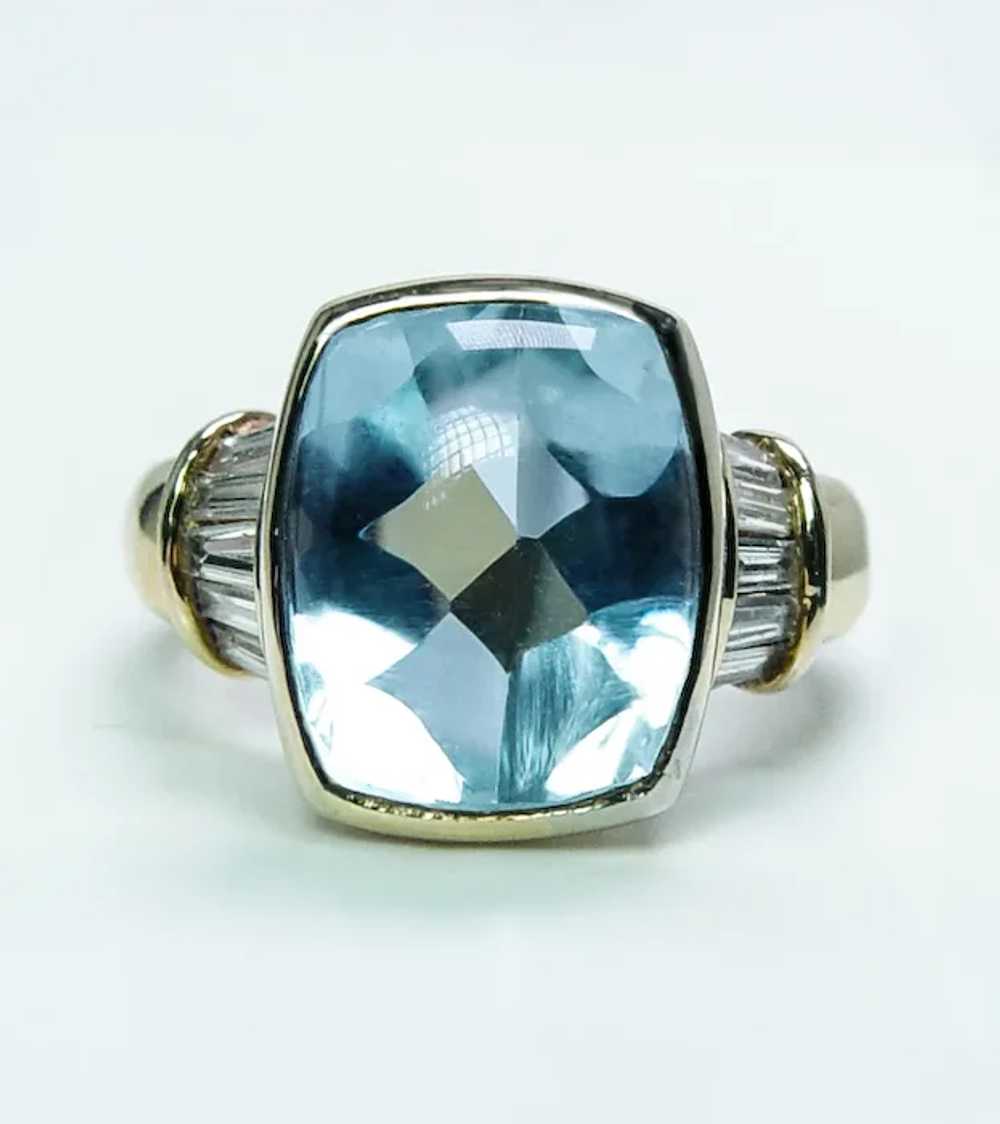 Vintage Cushion Aquamarine Baguette Diamond Ring … - image 5