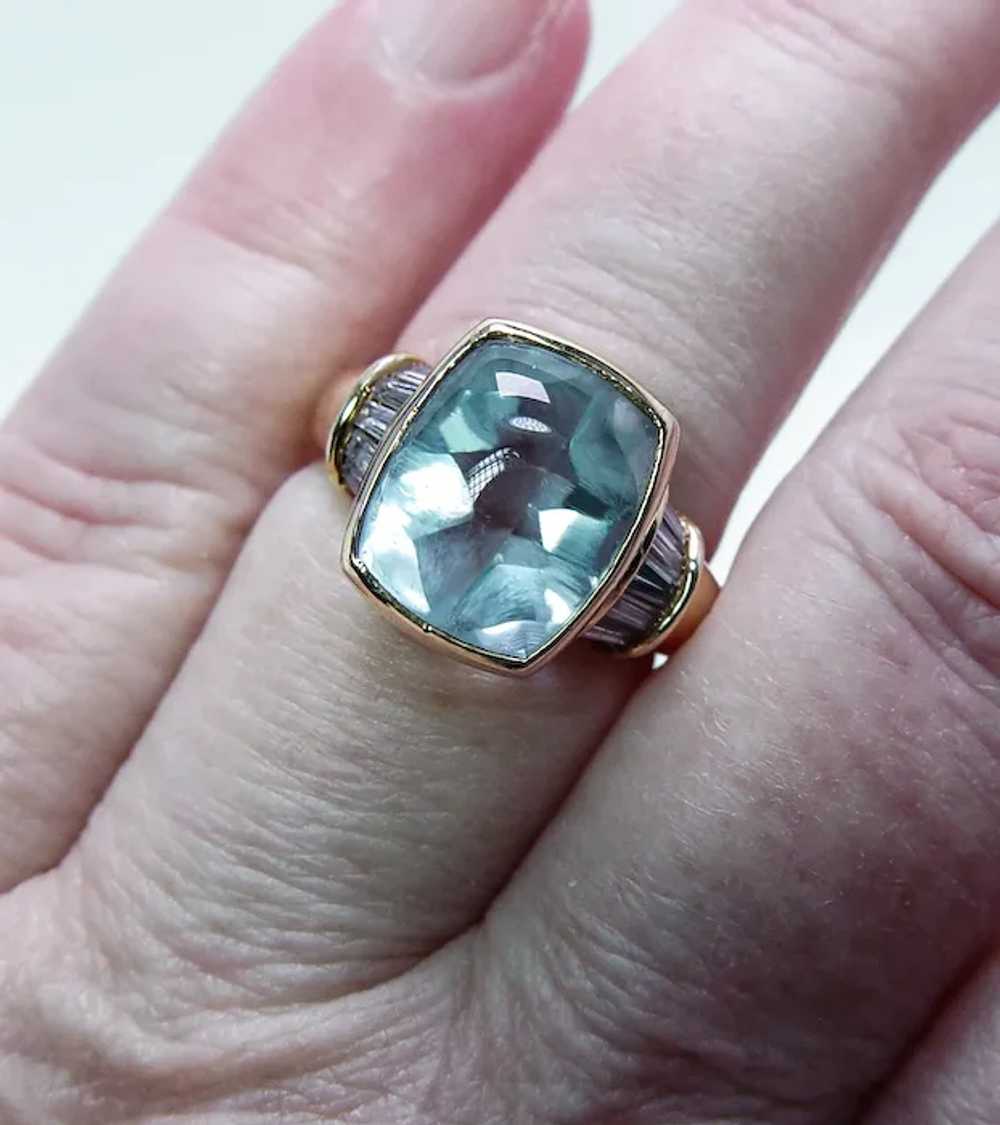 Vintage Cushion Aquamarine Baguette Diamond Ring … - image 6