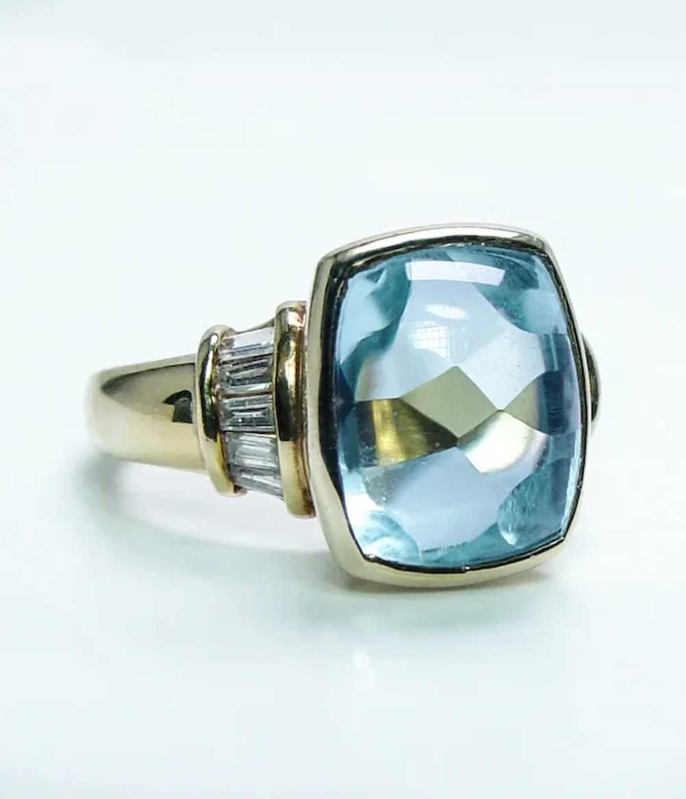 Vintage Cushion Aquamarine Baguette Diamond Ring … - image 7