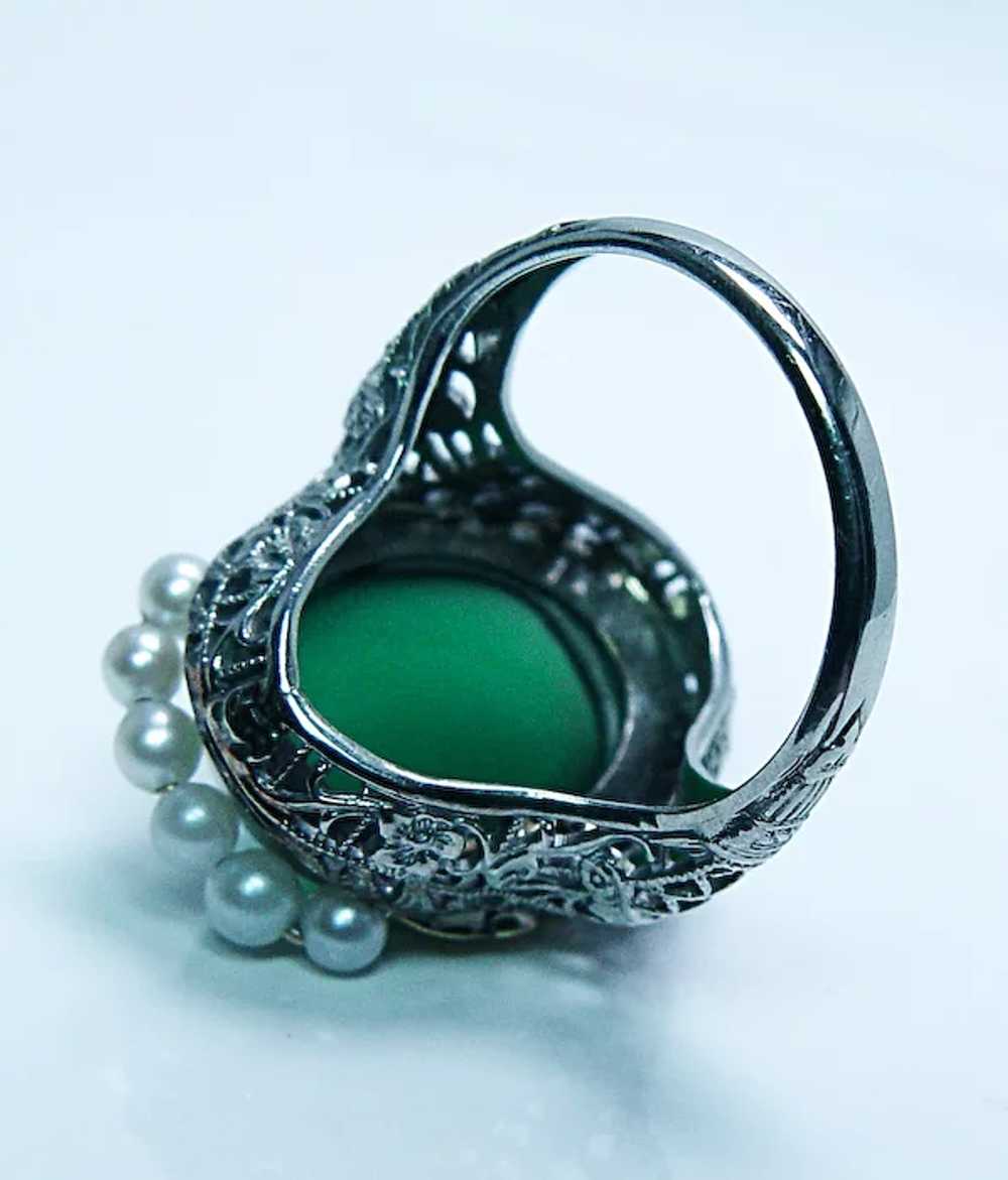 Edwardian Antique Apple Green Onyx Filigree Ring … - image 6