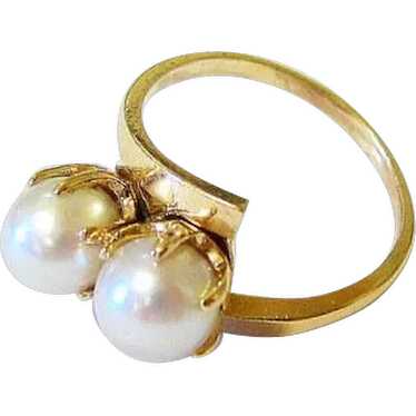 Double Salt Water Pearl 14K Yellow Gold Bypass Rin