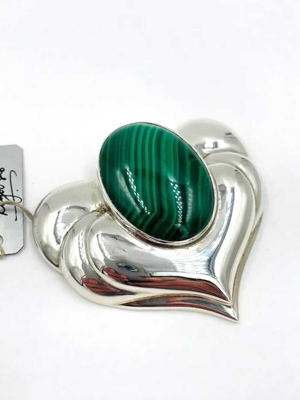 NOS Designer Rigoberto Sterling Silver Malachite … - image 3