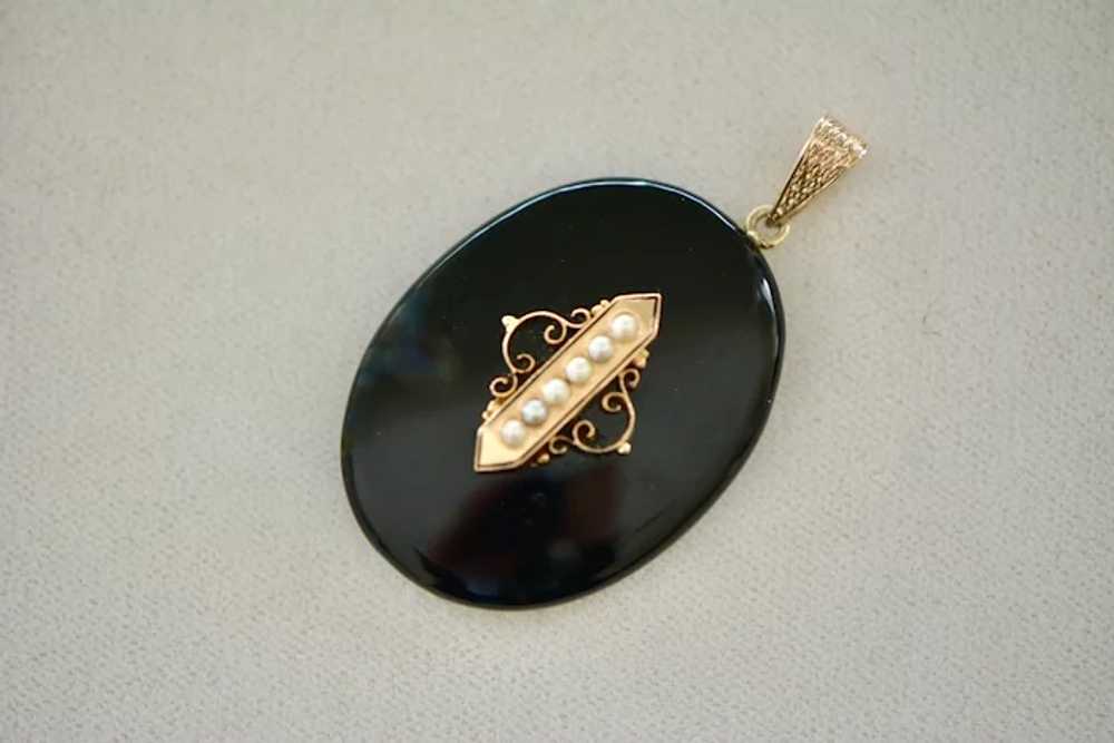 Victorian 14K Onyx and Pearls Mourning Photo Lock… - image 3