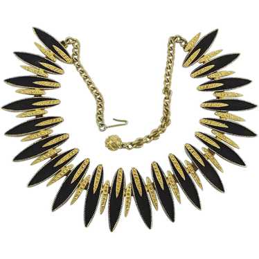 Dramatic Black Enamel Goldtone Necklace