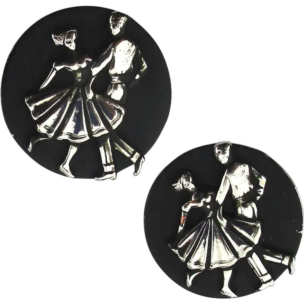 1950s Dancers Clip Back Earrings - Swing, Square … - image 1