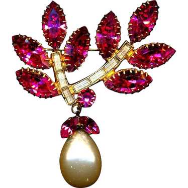 Vintage Austrian Hot Pink Crystal Rhinestone Pin … - image 1