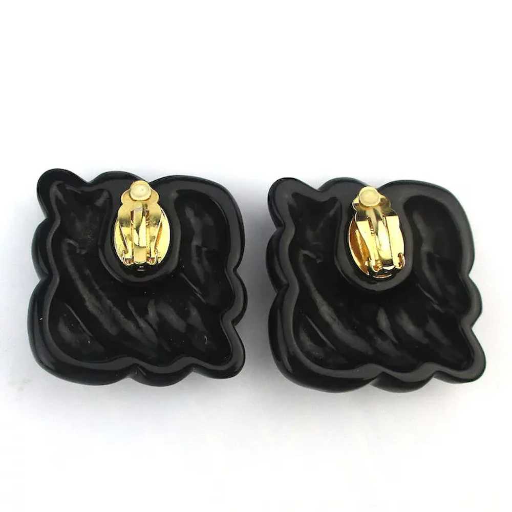 Big Black Lucite Rhinestone Clip Earrings - Runwa… - image 4