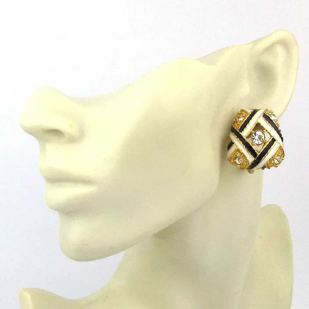 Big Bold Gorgeous Clip Earrings Enamel Swarovski … - image 2