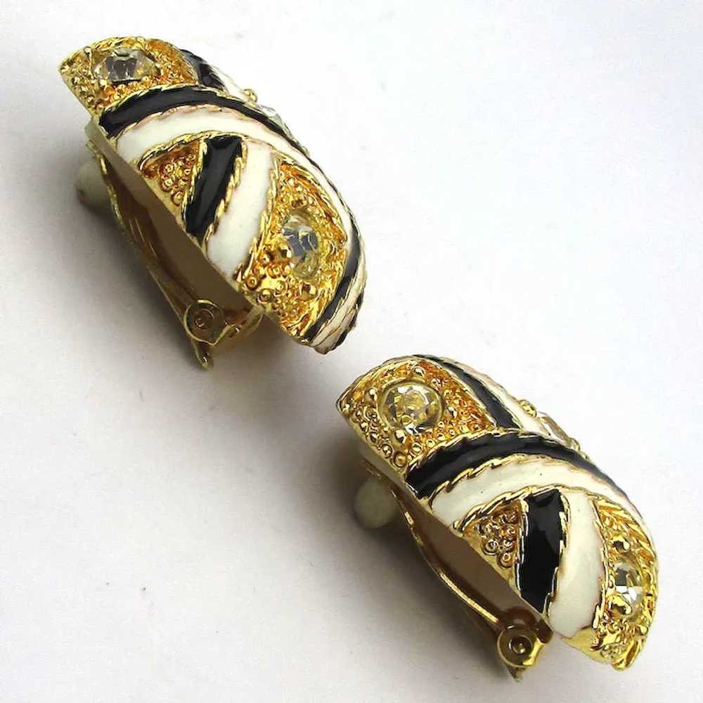 Big Bold Gorgeous Clip Earrings Enamel Swarovski … - image 3
