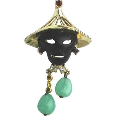 Vintage Mask Pin of Black Face Woman w/ Asian Styl