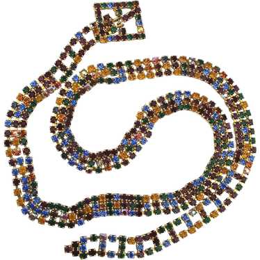 Vintage Multi Color Rhinestone Belt Necklace - image 1