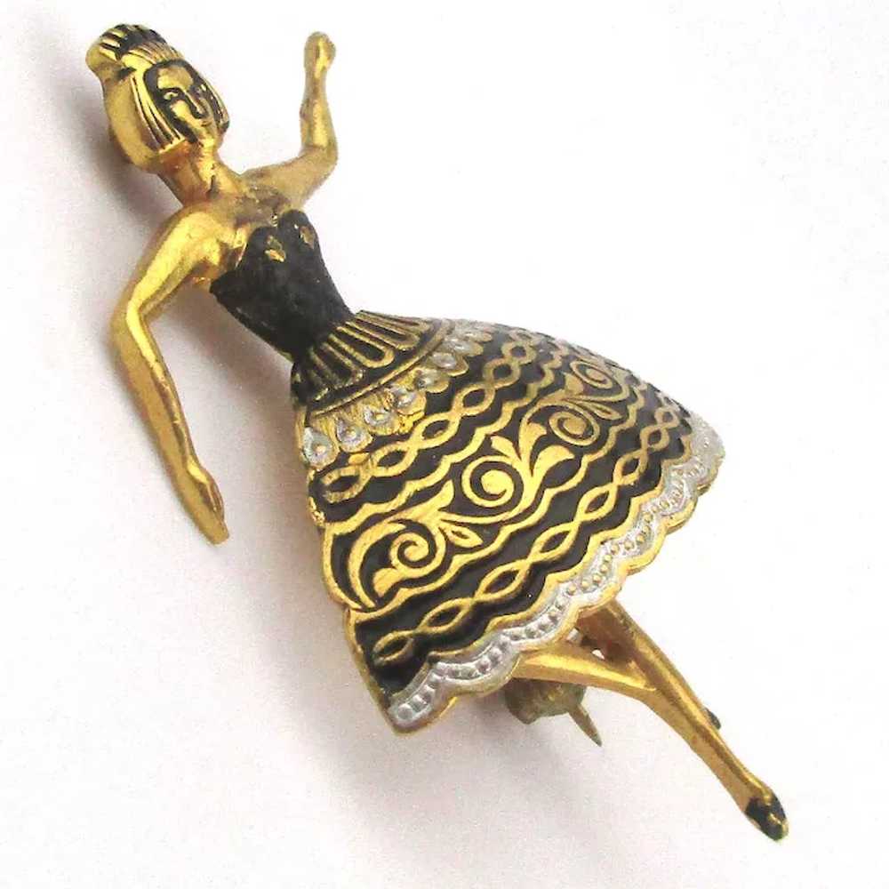 Figural Tippy Toe BALLERINA Damascene Pin Brooch - image 2