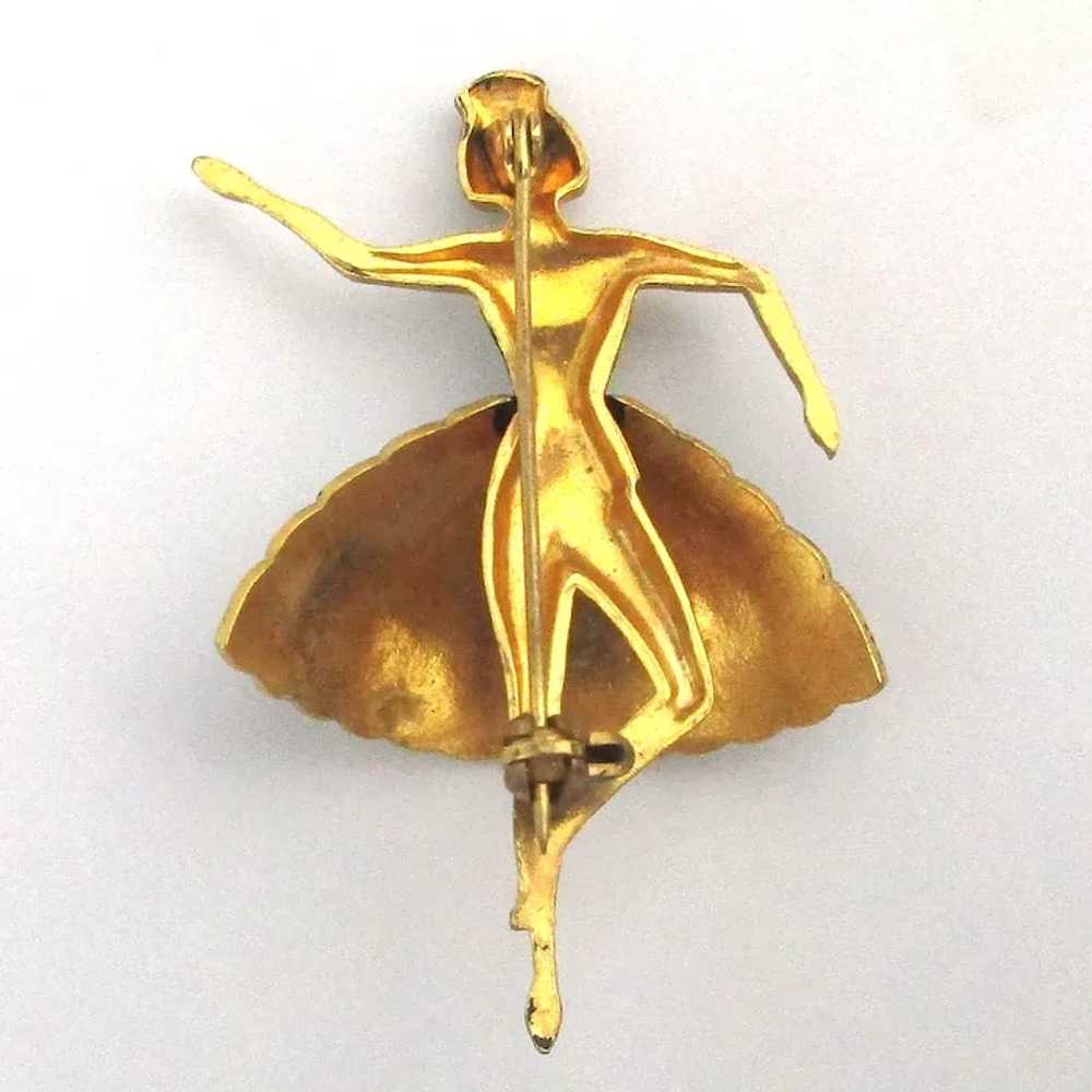 Figural Tippy Toe BALLERINA Damascene Pin Brooch - image 3