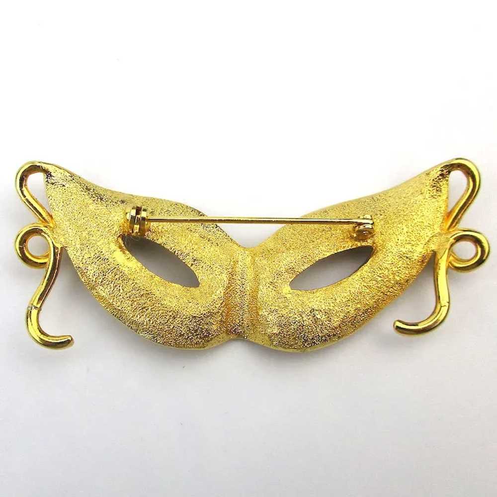 Masquerade Crystal Rhinestone Mask Pin Brooch Cat… - image 3