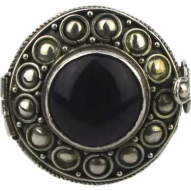 Ornate Sterling Silver Pill Box Ring w/ Amethyst - image 1