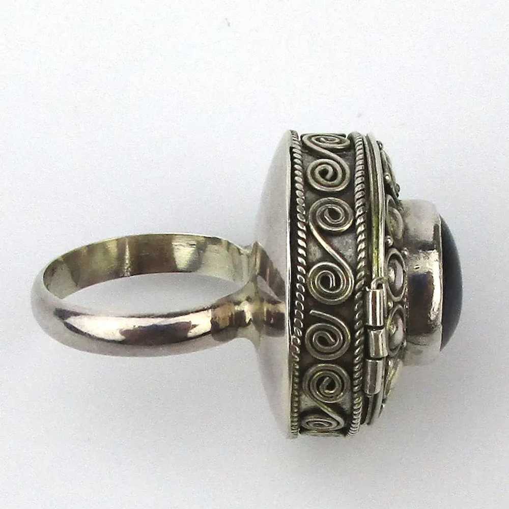 Ornate Sterling Silver Pill Box Ring w/ Amethyst - image 4