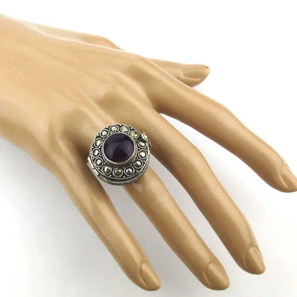 Ornate Sterling Silver Pill Box Ring w/ Amethyst - image 5