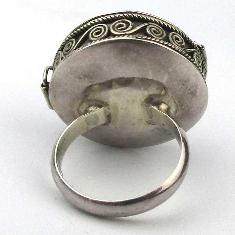 Ornate Sterling Silver Pill Box Ring w/ Amethyst - image 6