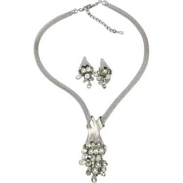 Stunner Set - Rhinestones and Sleek Mesh Necklace… - image 1