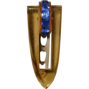 Art Deco 1930s Bakelite Applejuice Clip w/ Blue Rh