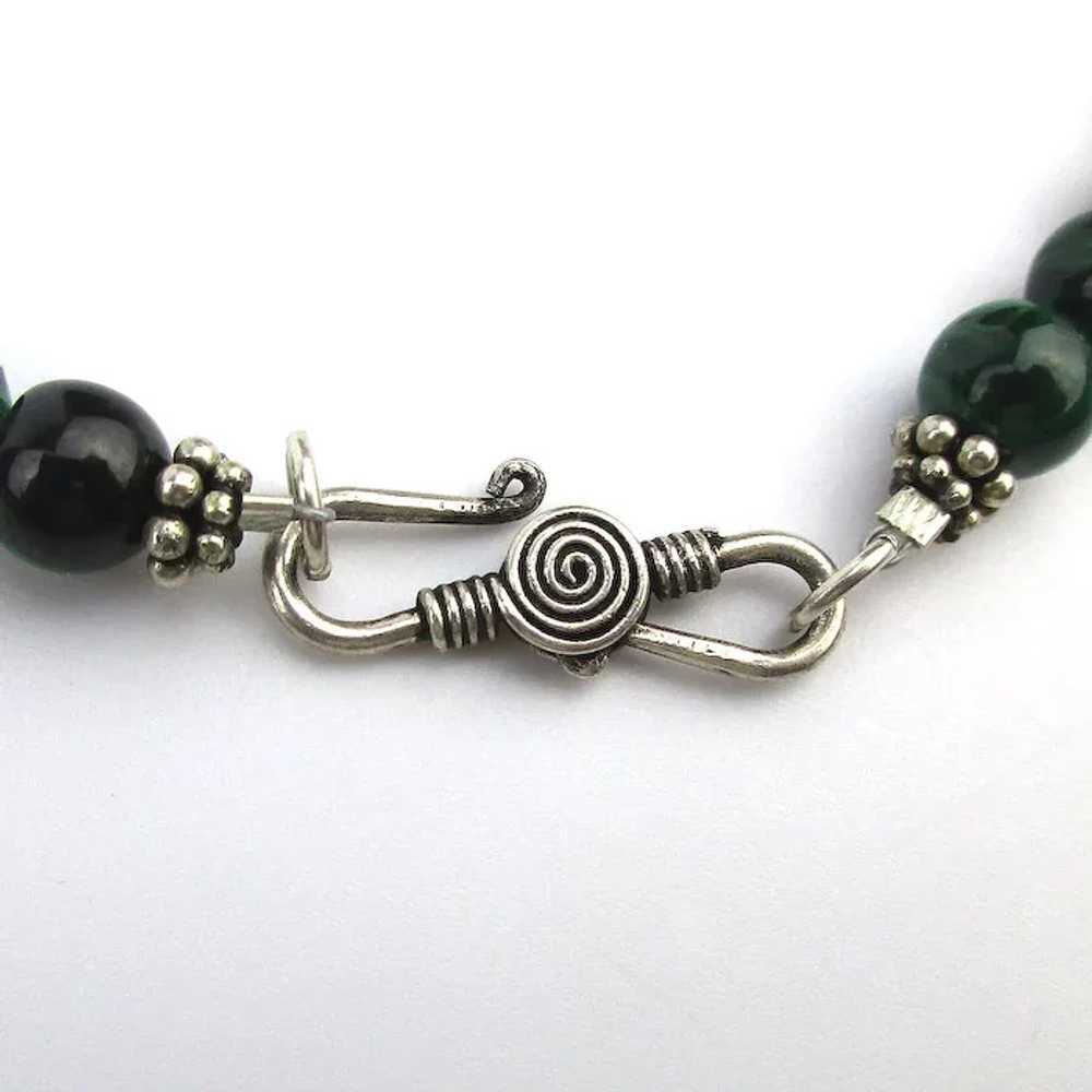 Sterling Silver Malachite Bead Necklace w/ Jewele… - image 6