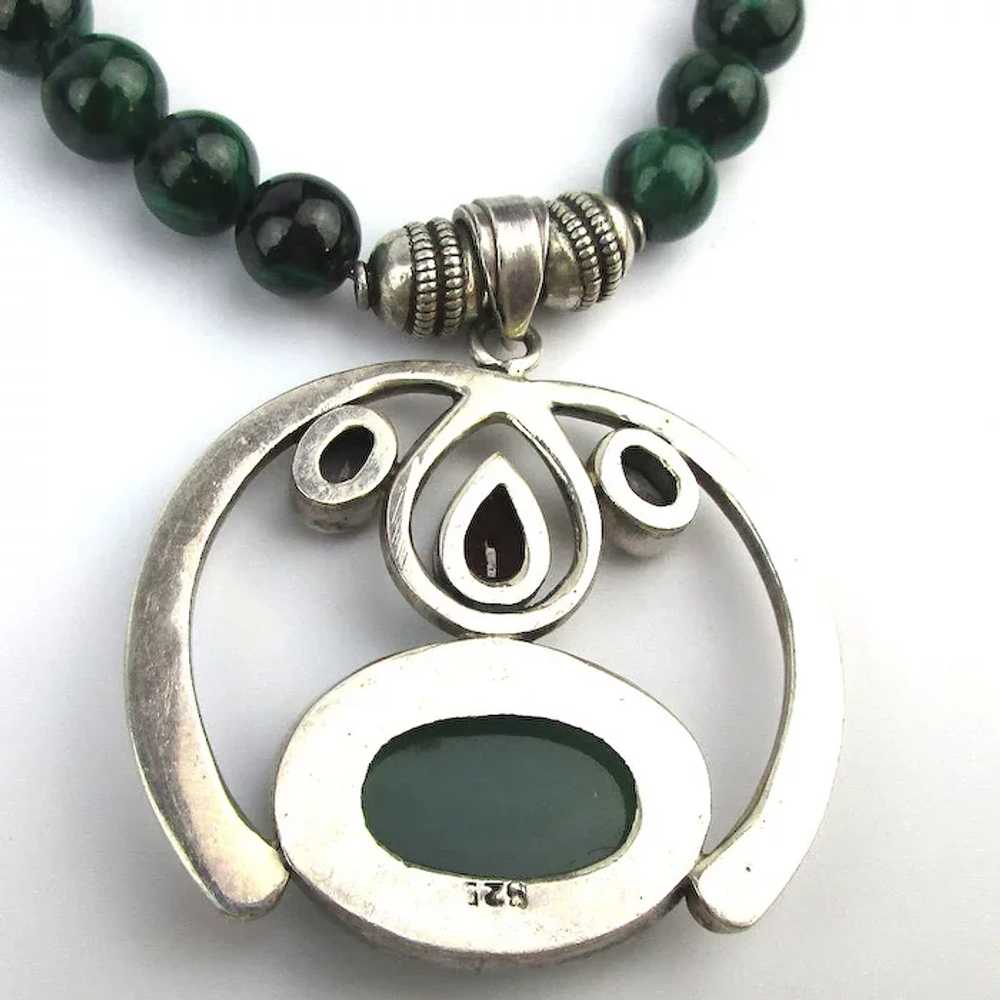 Sterling Silver Malachite Bead Necklace w/ Jewele… - image 7